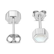 Mother of Pearl Hexagon Silver Stud Earrings, e373st
